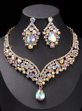 金色锆石新娘礼服项链耳环套装