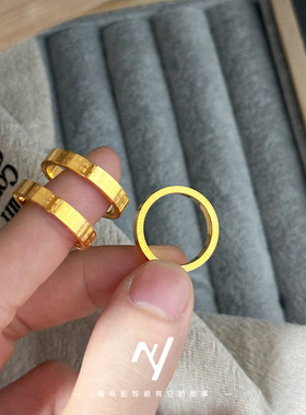 新中式感传承百福男女款素圈 小众设计久不掉色沙金戒指