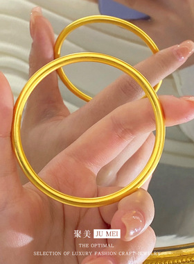 直播热款沙金24k真空电镀网红素圈4n5n6n8n古法传承精品莲花手镯