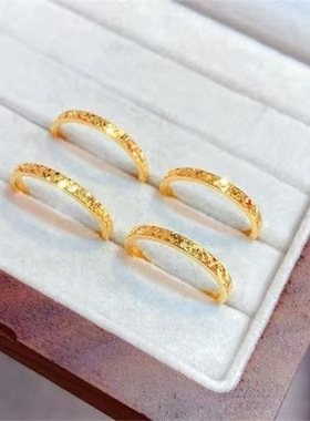 2025新款韩版简约碎冰冰戒指金色水波纹手工捶纹肌理冷淡风潮配饰