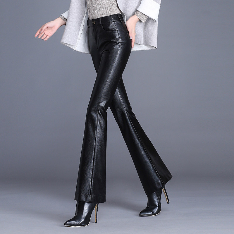 修身微喇裤加绒皮裤女2025新款秋冬显瘦高腰休闲裤PU皮长裤喇叭裤,淘宝优惠券,粉丝福利购,淘宝优惠卷