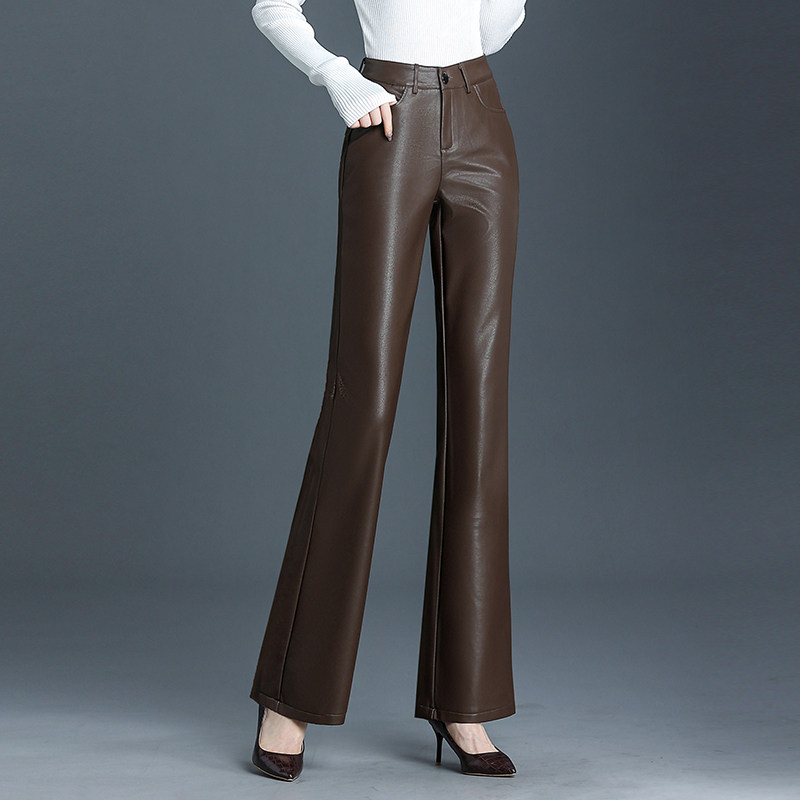 修身微喇裤加绒皮裤女2025新款秋冬显瘦高腰休闲裤PU皮长裤喇叭裤,淘宝优惠券,粉丝福利购,淘宝优惠卷