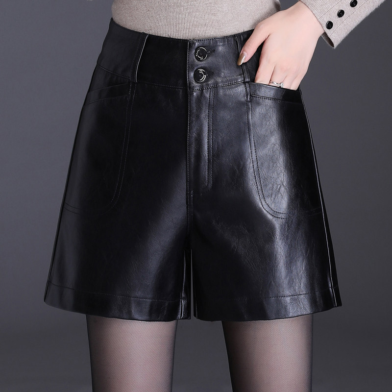 高腰皮短裤女秋冬2025新款爆款秋季宽松阔腿显瘦a字版外穿短皮裤,淘宝优惠券,粉丝福利购,淘宝优惠卷