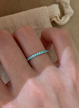 蓝色仿排钻戒指女2026新款精致