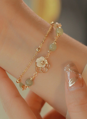 925银花朵和田玉手链女叠戴手串