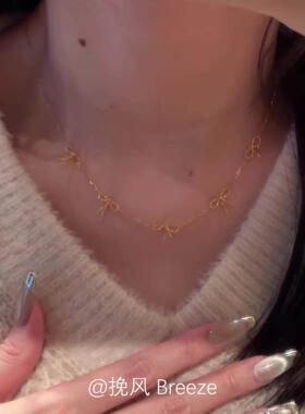 复古金色蝴蝶结项链女高级感颈链