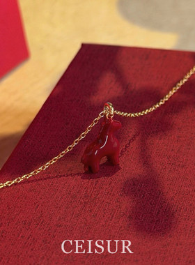 红色滴油小马吊坠项链轻奢小众