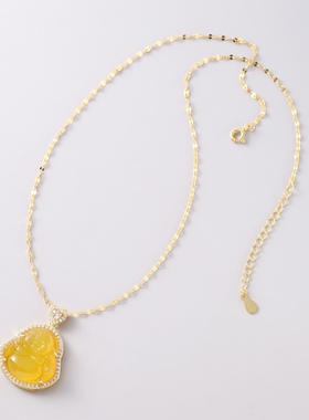 S925纯银黄玛瑙佛公吊坠玉髓项链