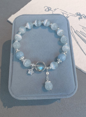 925银猫眼石手链女蓝月光石手串