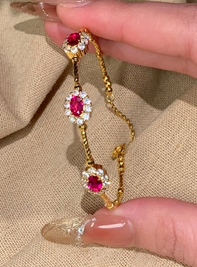 红色花朵拼接手链女2026新款