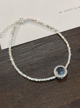 s925纯银海蓝宝碎银珍珠手链