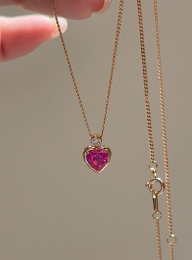 火龙果色爱心项链女轻奢小众