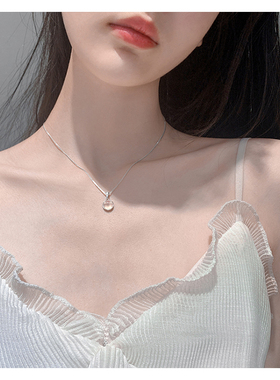 925银白玉髓项链女锁骨链设计感