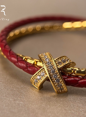 红色交叉字母皮绳手链女本命年