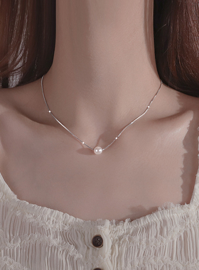925银珍珠项链女轻奢小众锁骨链