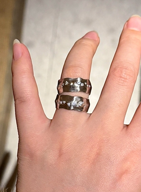 银色不规则锤纹宽版戒指2026新款