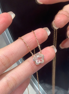 925银粉水晶项链女锁骨樱花颈链