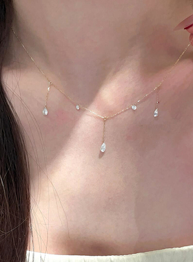 S925纯银水滴流苏项链女配饰