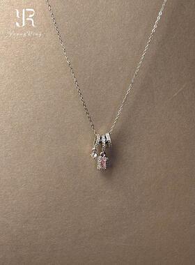 粉色方糖跑环项链女精致百搭颈链