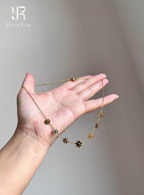 复古金色雏菊花朵项链女精致颈链