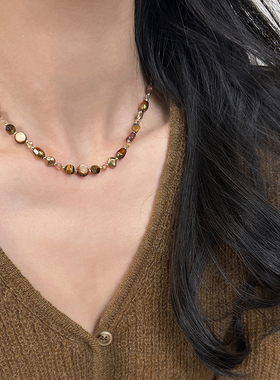 美拉德虎眼石珍珠项链女款高级感