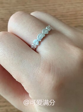 S925吨银金铃银趣日系轻松熊鼻孔鸡小众戒指甜美卡通可爱百搭食指