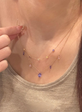 紫色水滴流苏双层项链女配饰精致