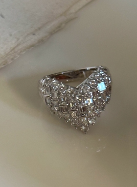 vintage爆闪银色爱心戒指女独特