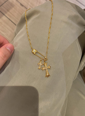 金色别针十字架项链女2025新款