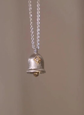 vintager中古闪钻拉丝铃铛项链女