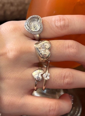 金属爱心戒指女小众设计叠戴指环