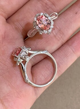 粉色鸽子蛋戒指女小众设计高级感