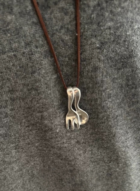 银色刀叉麂皮项链女款气质高级感