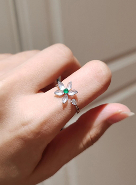 水冰花~新中式仿玉髓花朵戒指女