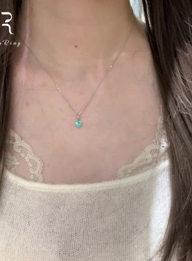 蓝色爱心项链女轻奢小众高级感