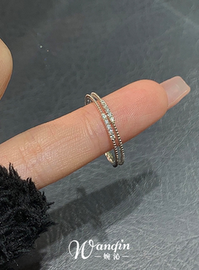 银色排钻素圈戒指时尚通勤指环