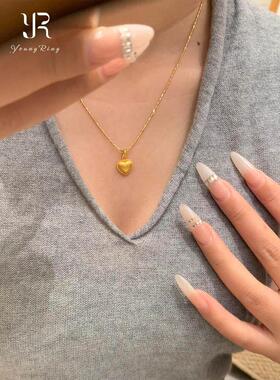 复古金色拉丝爱心项链女颈链