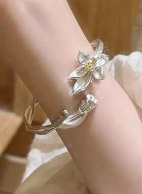 新中式银色莲花手镯轻奢小众精致