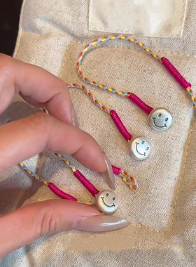 S925纯银复古做旧笑脸手链女款