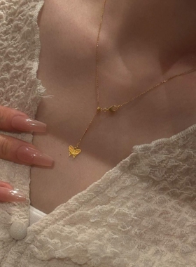 金色蝴蝶吊坠项链女气质百搭颈链