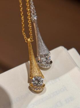 拉丝水滴镶钻项链女2025新爆款