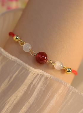 红玛瑙手链女生ins小众设计手绳