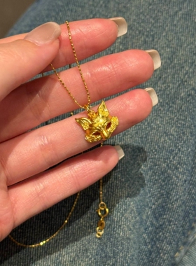 金色小狐狸面具吊坠项链女颈链