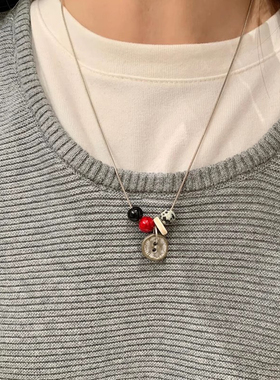 韩国ins风做旧纽扣斑点串珠项链