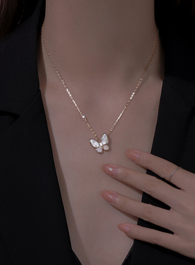 925银贝母蝴蝶项链轻奢小众颈链
