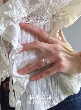 银色花朵戒指女独特漂亮叠戴指环