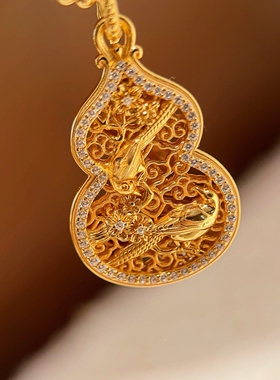 蓝色串珠窗花葫芦吊坠项链女颈链