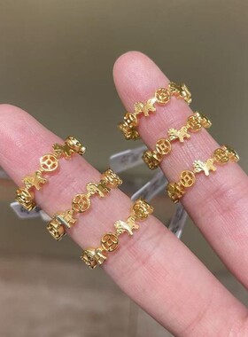 金色木马铜钱币戒指女小众设计感
