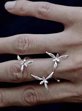 银色兰花开口戒指女2026新款精致