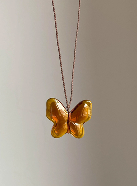 复古仿琥珀项链长款民族风毛衣链